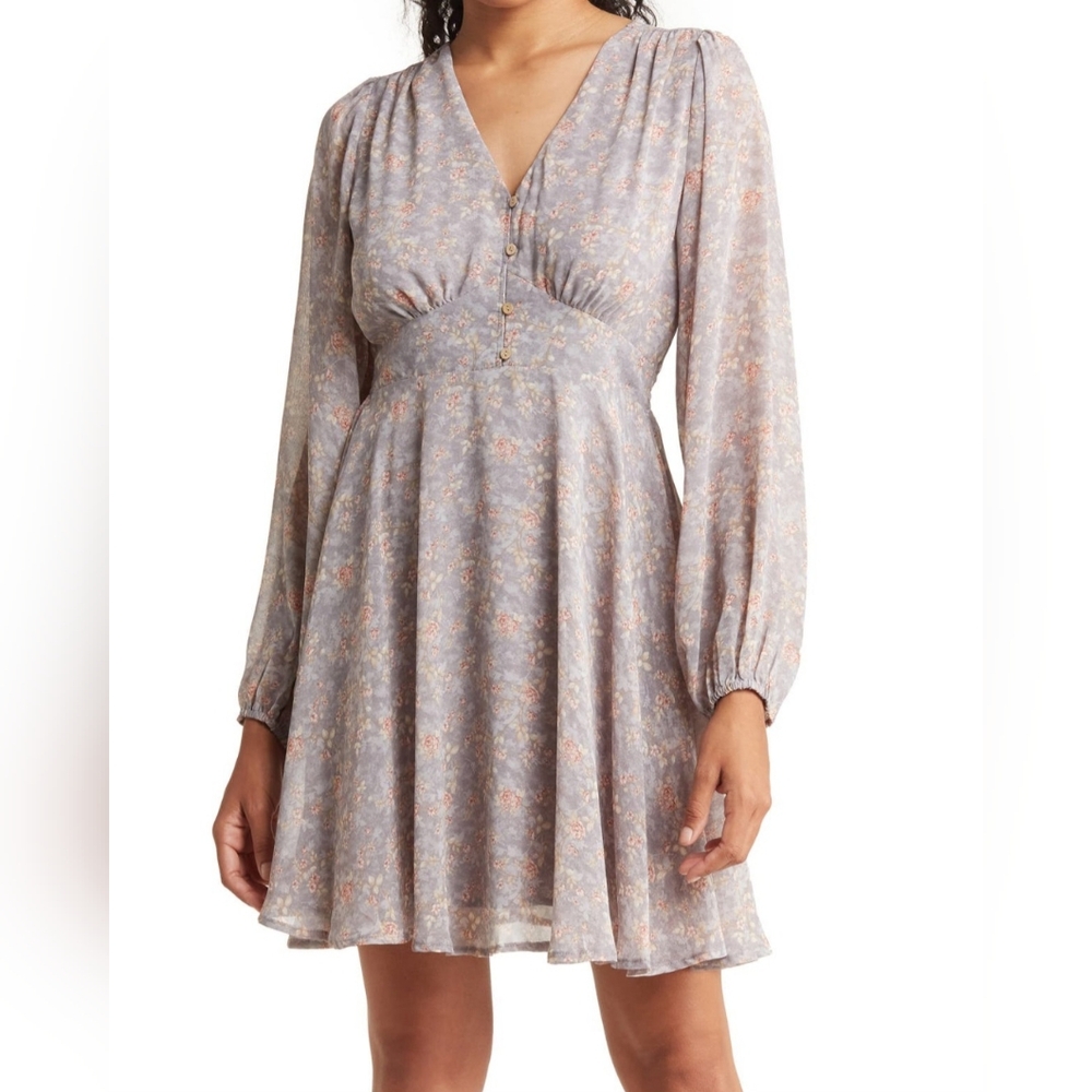 Wishlist Gray Floral Long Sleeve Dress